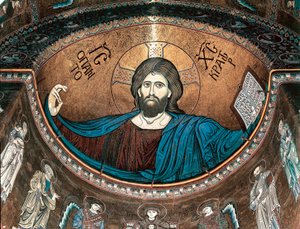 Krisztus pantokrátor vagy Krisztus a dicsőségben, Monreale katedrálisának apszisát díszíti, Szicília, Olaszország alkotó: Italian School