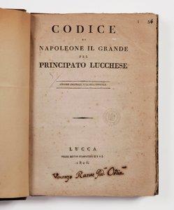 Nagy Napóleon kódexe a luccai fejedelemségről, első hivatalos kiadás, Lucca, Presso Bertini, 1806, valamint a luccai és piombinói fejedelemségek vidéki kódexe, Lucca, Fr. Bertini, 1807 alkotó: Italian School