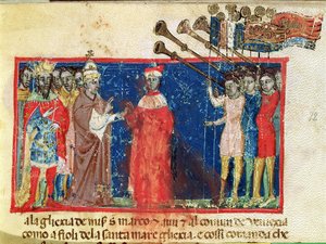 Codex Correr I 383 Sebastiani Ziani doge petíciót kap III. Sándor pápától (1159-81) és Barbarossa Frigyes császártól (1123-90 körül) alkotó: Italian School