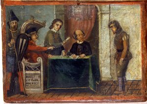 Polgár elítélése a bíró és a város képviselőinek jelenlétében 1273. Országos Levéltár, Siena. alkotó: Italian School