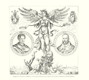 Cosimo I és Alexander de Medici, Martin Rota metszetének fakszimile a British Museum nyomat után (metszet) alkotó: Italian School