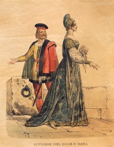 Jelmezterv a dózse mesterének és egy hölgynek, Gioachino Rossini „Othello” című művéből (kézzel színezett litó) alkotó: Italian School