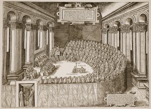 Tridenti zsinat, 1563, egy 1565-ben Velencében kiadott rézkarcból, illusztráció: The Church of England: A History for the People, H.D.M. Spence-Jones, kocsma. 1910 körül (szépia fotó) alkotó: Italian School