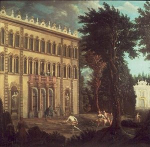 Vidéki ház elegáns figurákkal (egy párból) alkotó: Italian School