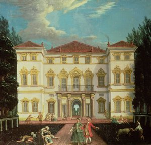 Tájház elegáns figurákkal (egy pár) alkotó: Italian School