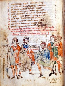 Canossa Mathilde udvara (vagy Mathilde toszkánai grófnő) (1046 - 1115) Donizone „” Vita Mathildis”” című könyvében, kézirat a 13. századból. Lucca, Bibl, Governativa. alkotó: Italian School