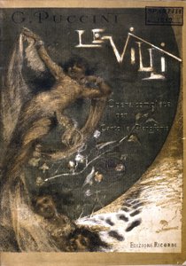 A „Le Villi”, az Opera (1884) partitúrájának borítója Puccini énekének és zongorájának (1858-1924) két felvonásban. Ricordi kiadások. alkotó: Italian School