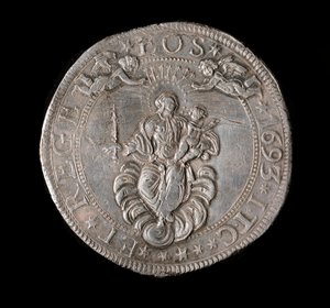 A Gének Köztársaság pénzneme: öt ekus ezüst érme. Átm. 61 mm. 1693. Vissza. Genes Musei di Strada Nuova alkotó: Italian School