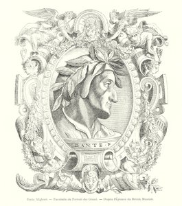 Dante Alighieri, Fakszimile a Giunti portréról, a British Museum nyomat után (metszet) alkotó: Italian School