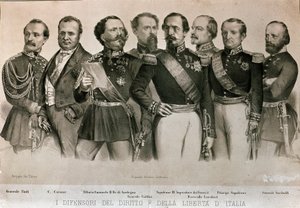 Manfredo Fanti tábornok (1806-1855), Camillo Benso, Cavour grófja (1810-1861), Szardínia királya, Vittorio Emanuel II (Victor Emmanuel) (Victor Emmanuel), Henry Cialdini tábornok (1811-1892), E. alkotó: Italian School