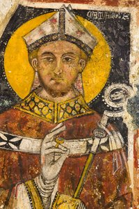 Részlet a San Cataldót ábrázoló triptichonból, a székesegyház kriptája alkotó: Italian School