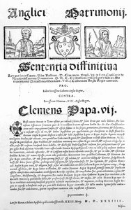 A pápa ítéletét kimondó dokumentum VIII. Henrik és Aragóniai Katalin házasságának érvényességéről, 1534 (nyomtatott) alkotó: Italian School