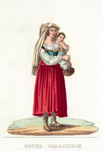 Donna Saracinese (színes metszet) alkotó: Italian School