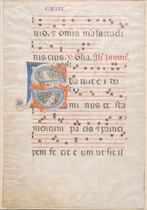 Dupla levél a Gradualból, 1325 körül (tinta, tempera és aranylevél pergamen) alkotó: Italian School