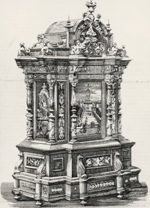 Ébenfa szekrény a perugiai Alessandro Monteneri szekrénykészítő betétekkel (aktív 19-20. század), illusztráció az 1881-es milánói olasz kiállításról alkotó: Italian School