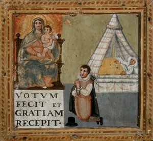 Ex-voto, amely egy férfit ábrázol, aki térden állva köszönetet mond a Szűznek, hogy meggyógyult egy betegségből, 1604 alkotó: Italian School