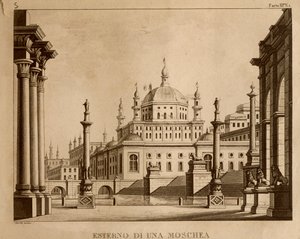 Mecset külseje, Gioachino Rossini (litho) „Ricciardo és Zoraide” díszletterve alkotó: Italian School