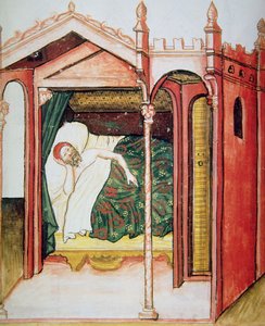 Fol.101r The Insomniac, illusztráció a Tacuinum Santiatis Codex Vindobonensisből alkotó: Italian School