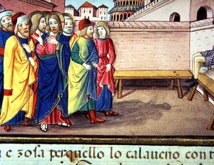 Fol.51v Krisztus belép Cafarnaóba (vellum) alkotó: Italian School