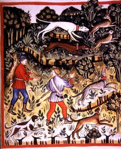 Fol.72r Vadászó nyúl, illusztráció a "Tacuinum Santiatis"-ból (pergamen) alkotó: Italian School