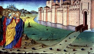 Fol.87v Krisztus Galileába megy (vellum) alkotó: Italian School