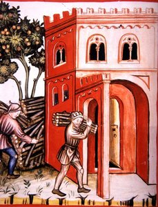 Fol.97v Winter Store, illusztráció a „Tacuinum Santiatis Codex Vindobonensis”-ből (vellum) alkotó: Italian School