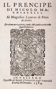 Niccolo Machiavelli „The Prince” című művének előlapja (litho) alkotó: Italian School