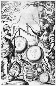 Giovanni Battista Riccioli előlapja az Almagestum Novumhoz, 1651-ben alkotó: Italian School