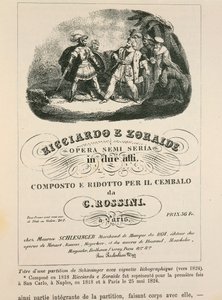 Gioachino Rossini „Ricciardo és Zoraide” csembaló-redukciójának frontdarabja (litho) alkotó: Italian School