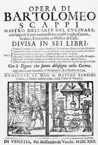 Bartolomeo Scappi szakácskönyvének előlapja, 1622 alkotó: Italian School