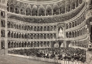 Gálaest a Costanzo Színházban Németország trónörökösének (a leendő III. Frigyes) tiszteletére, Róma, Olaszország, metszet Dante Paolocci rajzából, a L