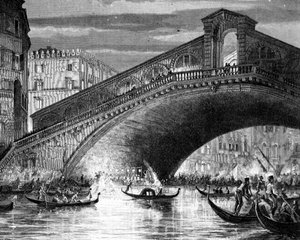 A Canal Grande és a Rialto-híd a karnevál idején alkotó: Italian School