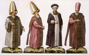 Grand Visir, Caim-Mecam, Reis-Efendi és Khodjakian, 15. tábla a Nemzetek története I. kötet III. részéből, C. Botticella metszete (akvatinta) alkotó: Italian School
