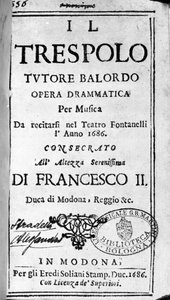 A sügér tutor bolond partitúrája Alessandro Stradella (1644 - 1682) olasz zeneszerző operájához. Modena 1688. alkotó: Italian School