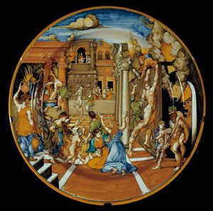 Homérosz Iliásza: Trója tüzét ábrázoló fajansztál. valósult meg Faenzában. 1525-1530. Párizs, Louvre Múzeum alkotó: Italian School