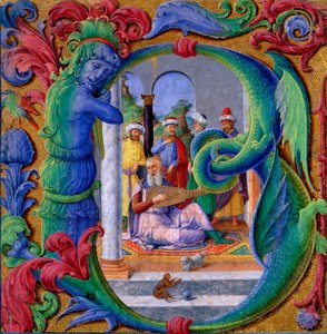 Megvilágított kezdőbetű B (tempera pergamen) alkotó: Italian School