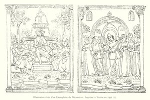 Illusztráció az 1492-ben Velencében nyomtatott Dekameron másolatából, I (metszet) alkotó: Italian School
