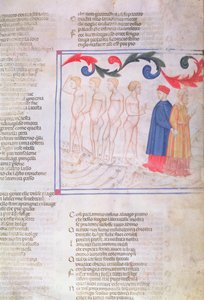 Inferno XXIX f.21r Geri del Bello a hamisítók körében, Dante Alighieri (1265-1321) Isteni színjátékából alkotó: Italian School