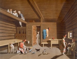 Orosz paraszti otthon belseje, 1820-30-as évek körül alkotó: Italian School