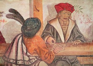 Egy fogadó belseje, két társasjátékot játszó férfi részlete (freskó) alkotó: Italian School