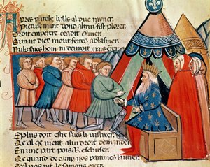 Lovagok, akik hűséget fogadnak Nagy Károlynak (742-814) egy velencei kódexből alkotó: Italian School