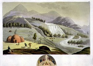 Lappföldi táj halászlakóval és a kunyhó keresztmetszetével, 49. tábla a „Nemzetek történelméből” (akvatinta) alkotó: Italian School