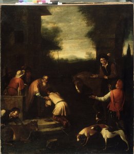 ""A tékozló fiú visszatérése"" (Return of the Prodigal Son) Az olasz iskola festménye. 17. századi Állami Művészeti Múzeum, Fehérorosz Köztársaság, Minszk, Fehéroroszország alkotó: Italian School