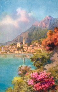 Limone, Garda-tó, Olaszország (színes litográfia) alkotó: Italian School