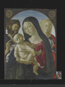 Madonna és Gyermek Keresztelő Szent Jánossal és Szent Mária Magdolnával (tempera fán) alkotó: Italian School