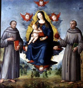 Madonna és gyermek, mellette Assisi Ferenc SS és Padovai Anthony (tempera a panelen) alkotó: Italian School