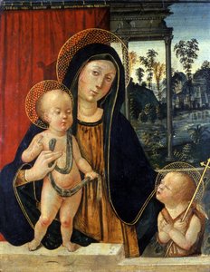 Madonna és gyermeke egy fiatal Keresztelő Jánossal, 1500 körül (tempera nyárfán) alkotó: Italian School