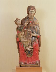 Madonna dAcuto (festett fa, színes üveg és drágakövek)