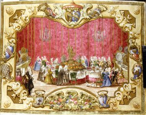Étkezés a gonfalonier Zambeccari tiszteletére az igazságszolgáltatás elkötelezettségéért. 1720. Bologna, Archivio di stato. alkotó: Italian School
