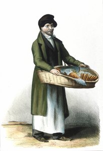 Milánói Metier: kekszek és sütemények eladója. 1830-as locarnói metszet. alkotó: Italian School